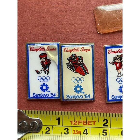 VINTAGE Campbells Soups Sarajevo 84 Winter Olympics Pins Set Of 5 - Picture 4 of 6